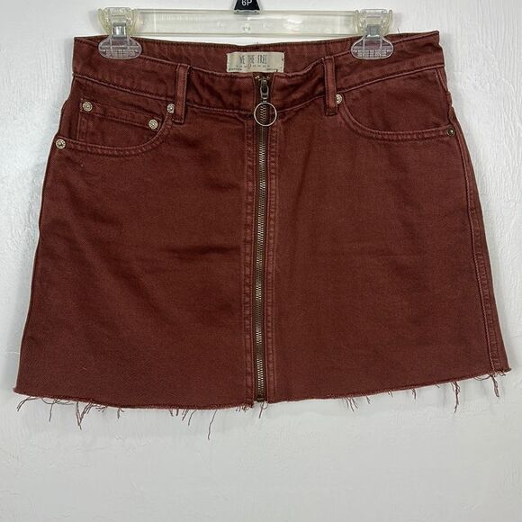 Free People We The Free Maroon Red Zip Up Denim Skirt Size 27 - Picture 2 of 8